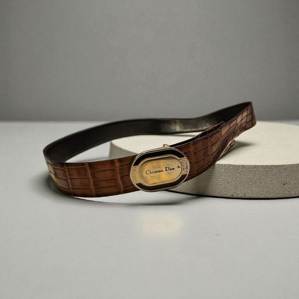 Vintage Dior Brown Leather Belt with Multi Color Alloy Buckle - Picture 4 of 7